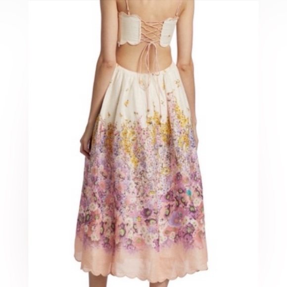 ZIMMERMANN JUDE SCALLOP MIDI DRESS IN PEACH GRADIENT FLORAL ZIMM SIZE 2 /AU 10 - Picture 11 of 14